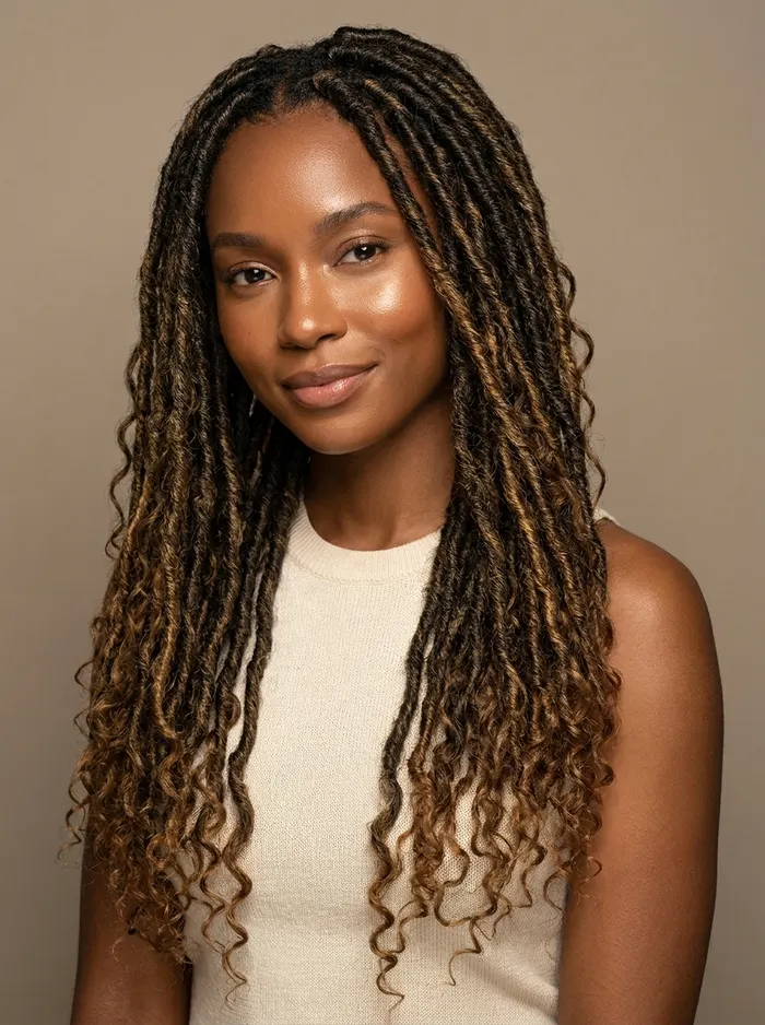 Goddess locs with curly ends